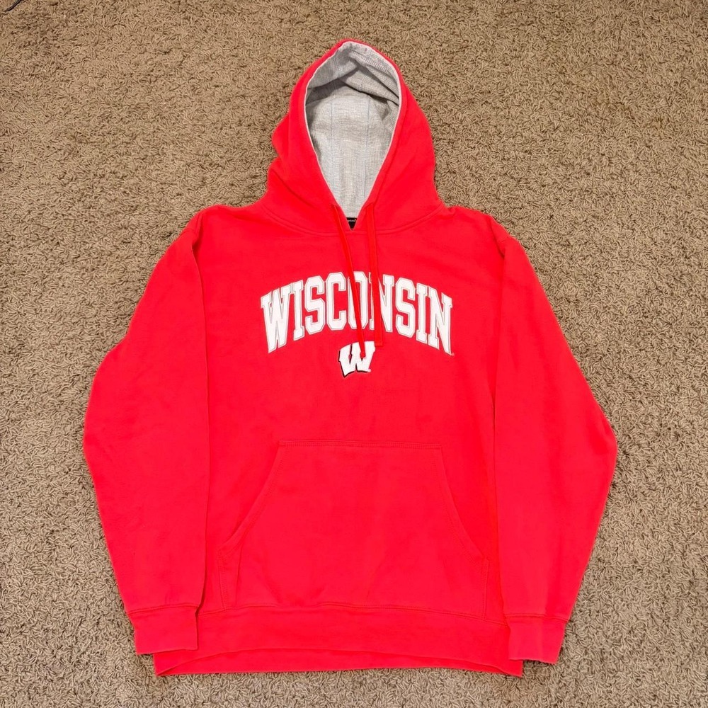 Champion Wisconsin Badgers Hoodie Mens Large Red Pullover Sweatshirt NCAA Elite